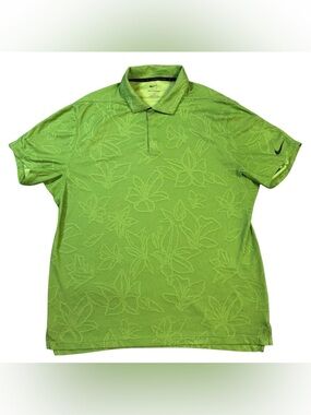 Nike Dri-FIT ADV Tiger Woods Golf Polo Men L Vivid Green Floral Jacquard Pattern